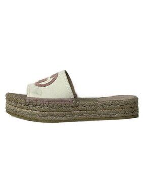 Gucci Sandals 35 Interlocking Espadrille Slide White Light Pink Linen